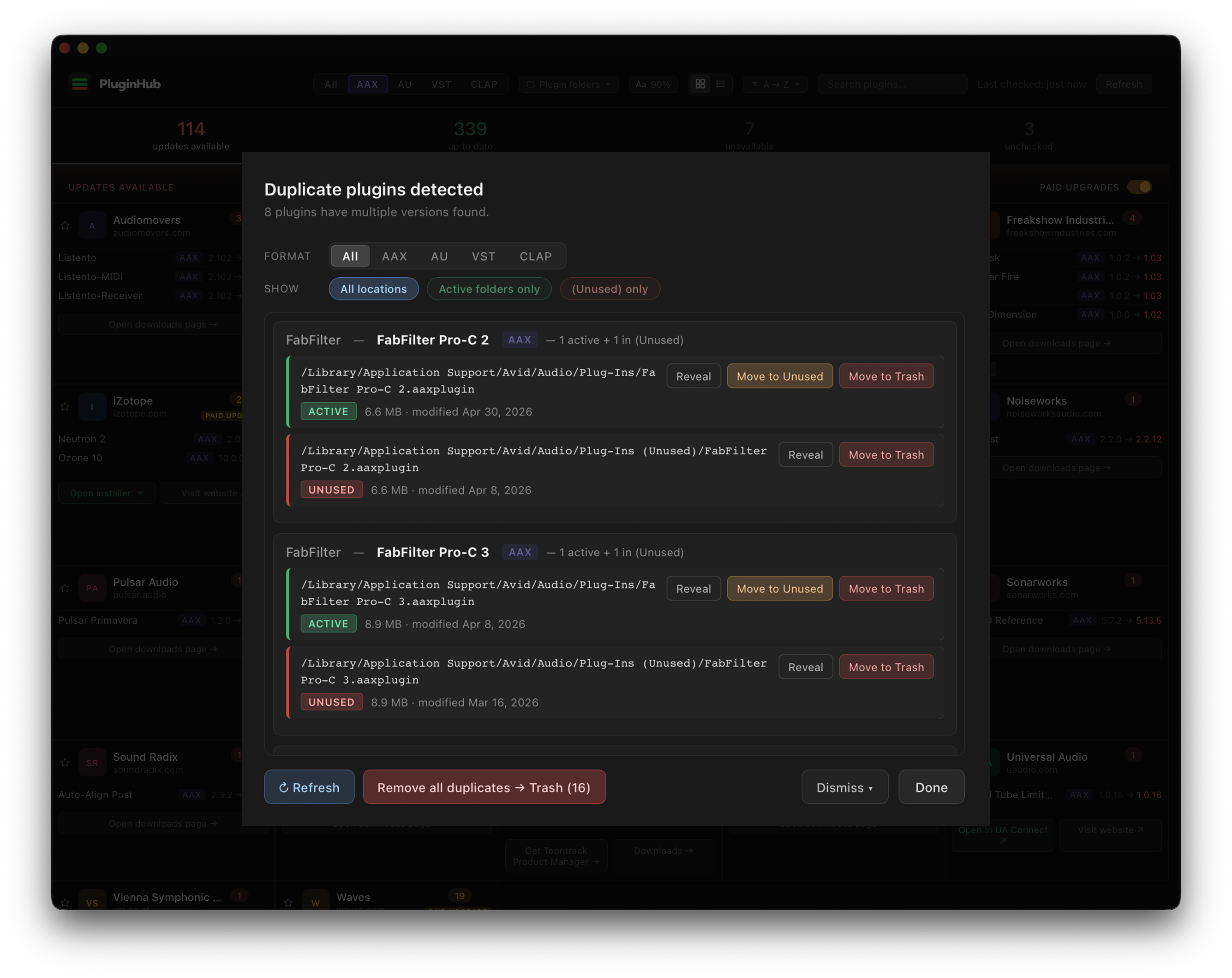 PluginHub — duplicate detection view