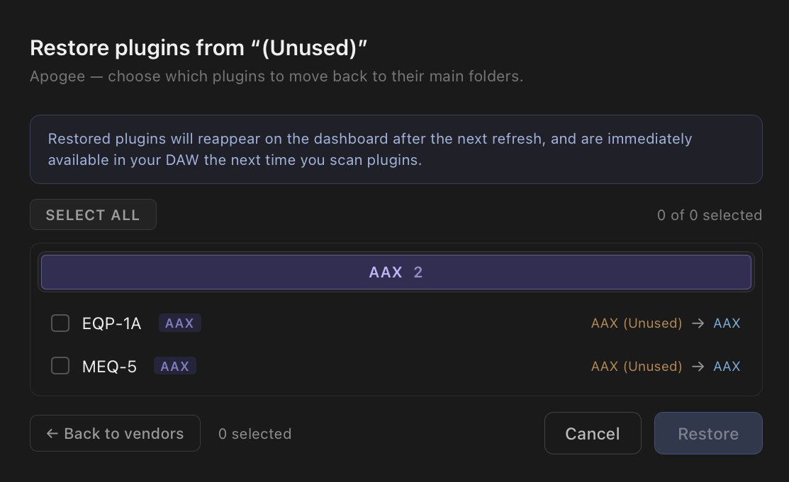 Restore modal scanning Unused folders