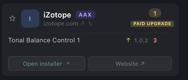iZotope vendor card carrying a single amber PAID UPGRADE badge