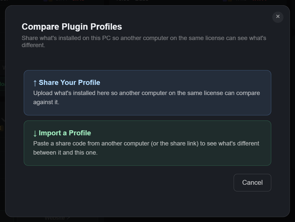 Compare Plugin Profiles: Share Your Profile and Import a Profile