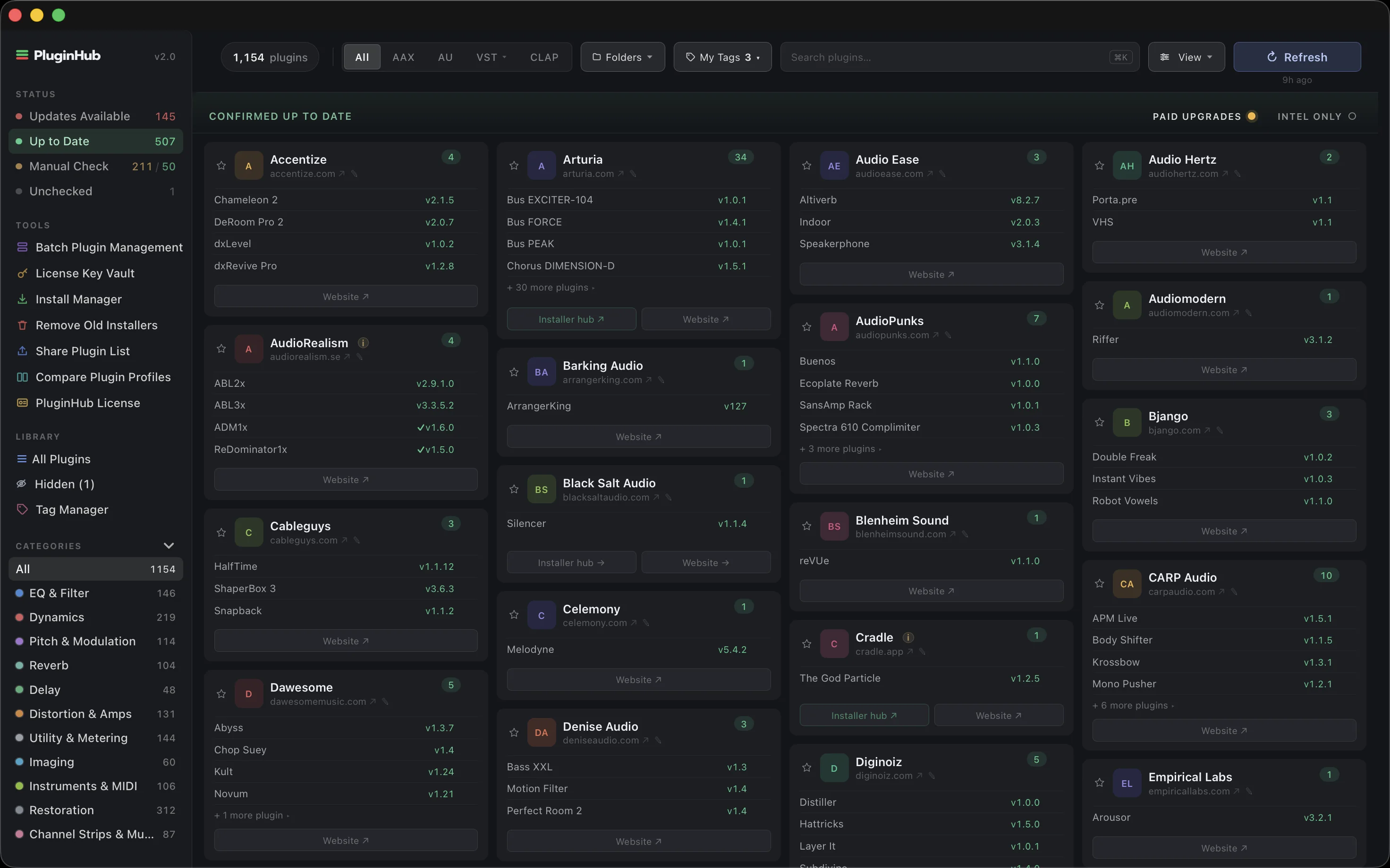 PluginHub 2.0 dashboard with every vendor confirmed up to date