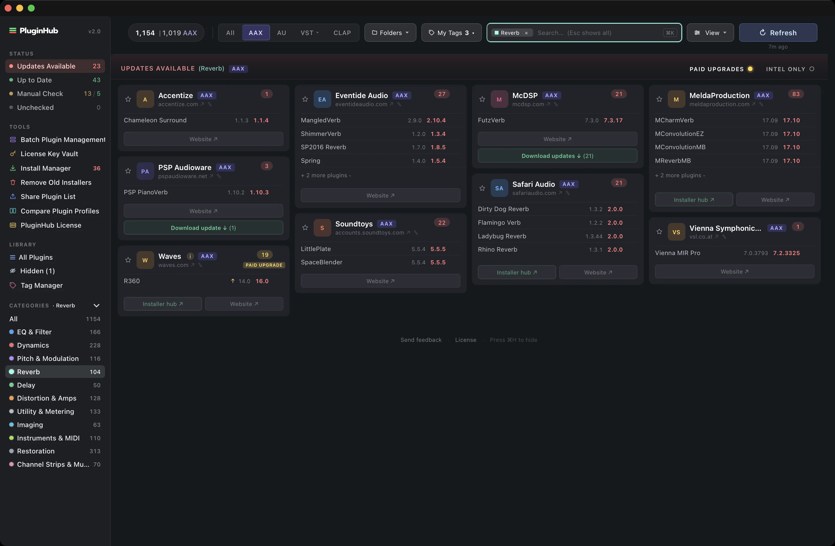The dashboard filtered to the Reverb category