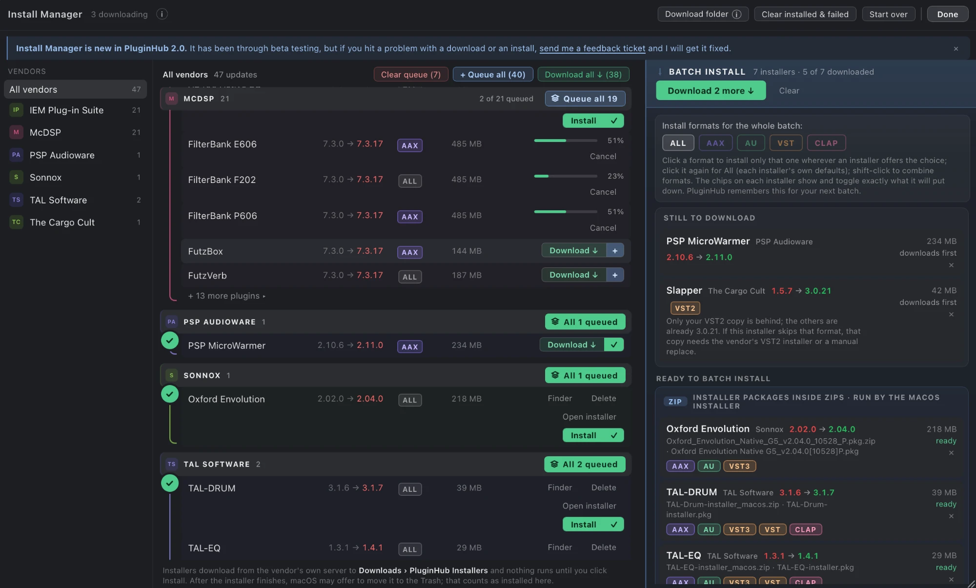 Install Manager with a batch downloading and installers ready to run in one batch