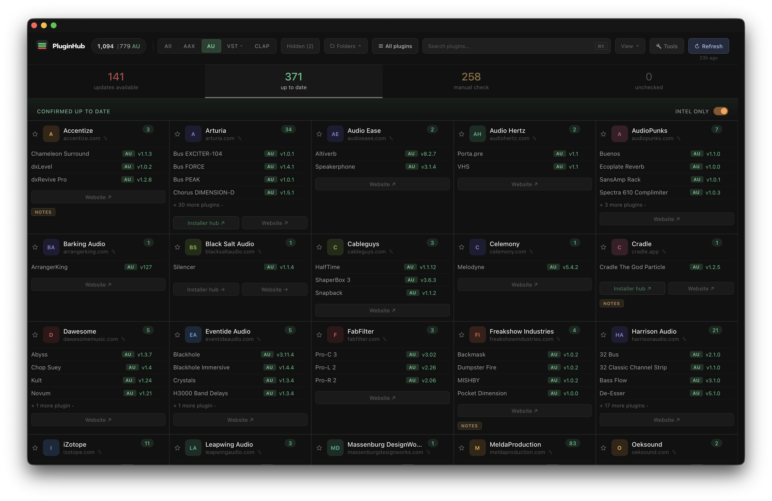 PluginHub dashboard — up to date view
