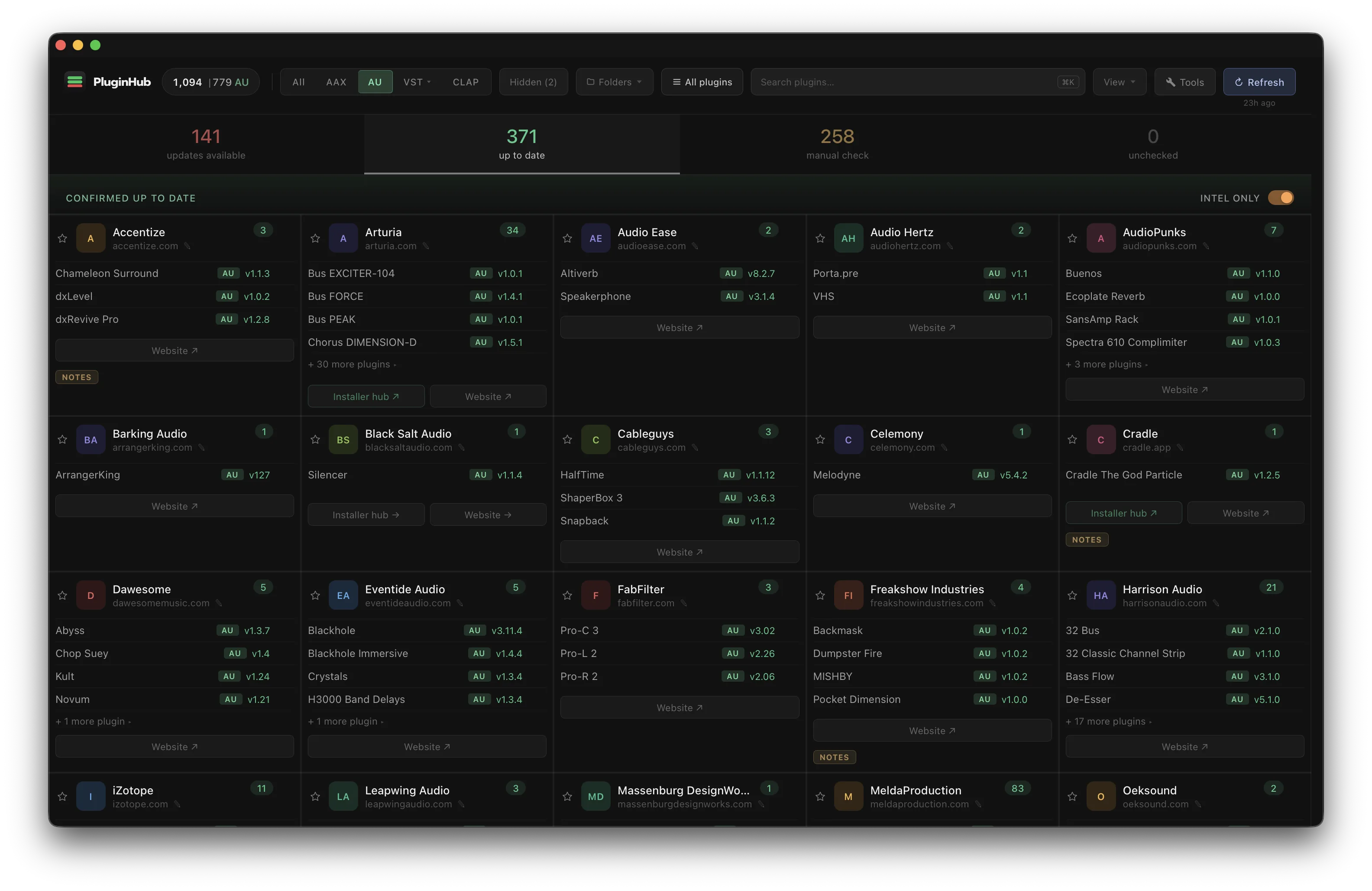 PluginHub dashboard — up to date view